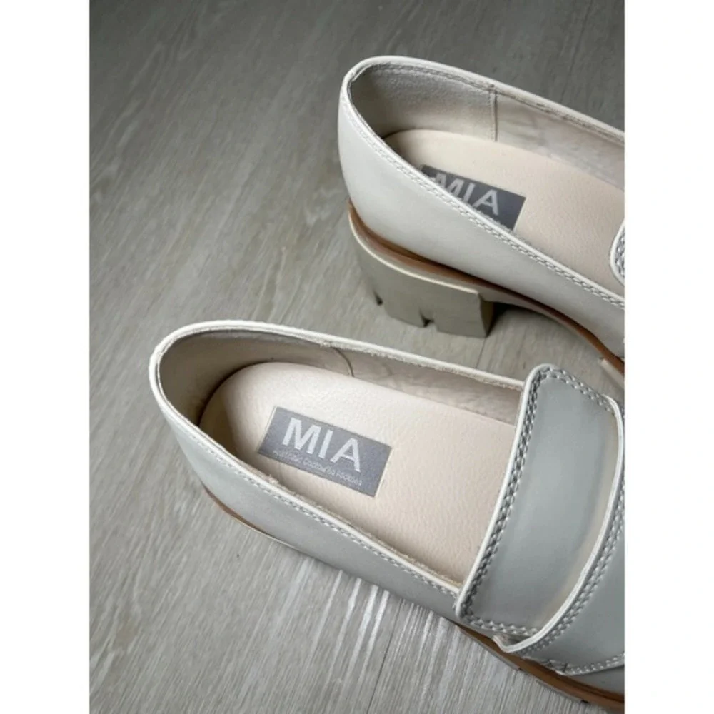Y2K Preppy Womens Platform Chunky Loafer Heels Faux Leather‎ White 6.5